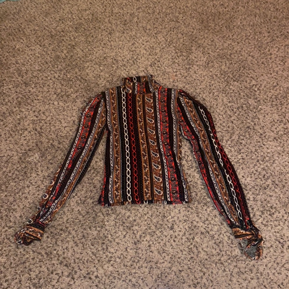 Free People Long Sleeve Tie at Wrist Blouse Turtleneck